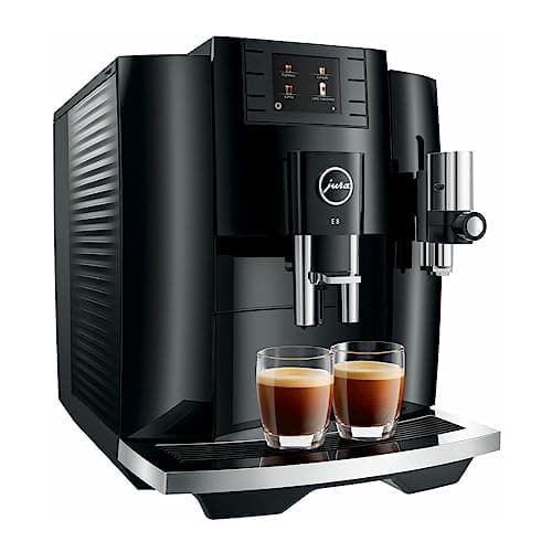 Jura E8 5th Gen Automatic Coffee Machine (Piano Black) Stainless Steel Espresso Machine, Powerful Blending Features Bundle with Glass Milk Container (2 Items)