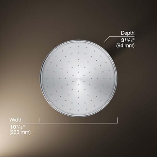 KOHLER 13696-CP 10-inch Single-Function Rainhead, Traditional Rain Shower Head, Round Rainfall Shower Head, 2.5 GPM, Polished Chrome