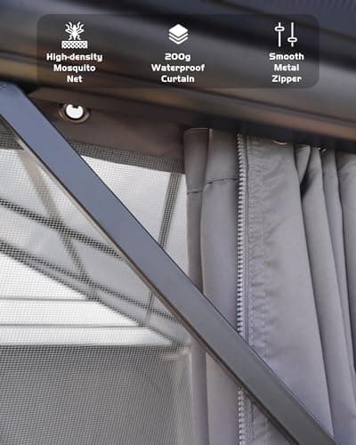 10 ft x10 ft Hardtop Gazebo for All Weather, with Double Metal Roof, Aluminum Alloy Frame, Net, and Curtain, Heavy Duty Building for Patio, Deck, Backyard, Lawn, and Garden, Gray