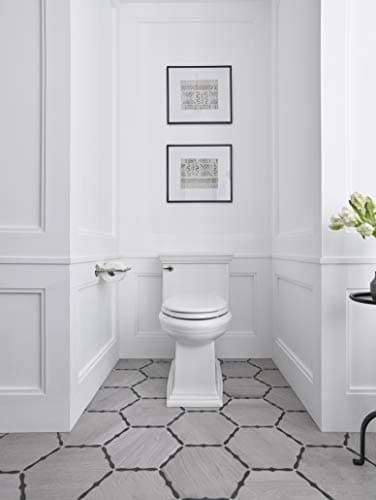 KOHLER K-6428-0 Memoirs Stately Comfort Height Skirted One-Piece Compact Elongated 1.28 GPF Toilet with AquaPiston Flush Technology and Left-Hand Trip Lever, White