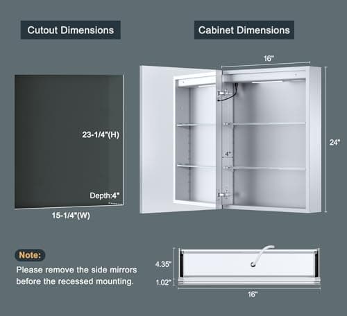 16x24 Inch Medicine Cabinet with Lights, Lighted Medicine Cabinet with Mirror, AL Alloy Frame, Hardwired, Recessed or Wall Mount, 3 Light Colors/Dimmable/Defog,2 Outlets&USBs, 2 Shelves