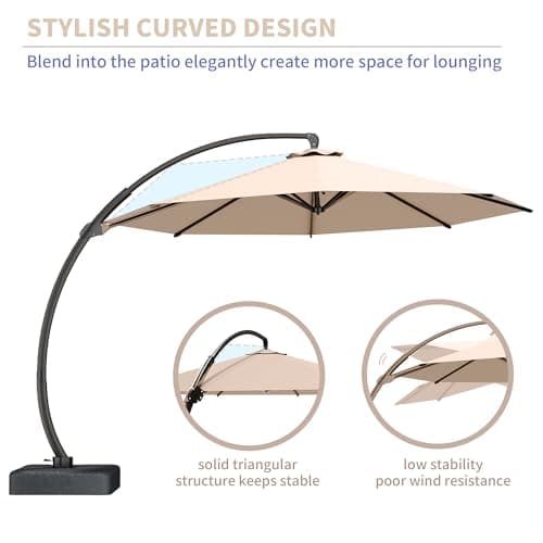 Kingdura 11ft Offset Cantilever Patio Umbrella with Base Included, Large Round Aluminum Outdoor Umbrella, 360° Rotation & Infinite Tilt, Heavy Duty Frame for Deck Pool Backyard, Beige