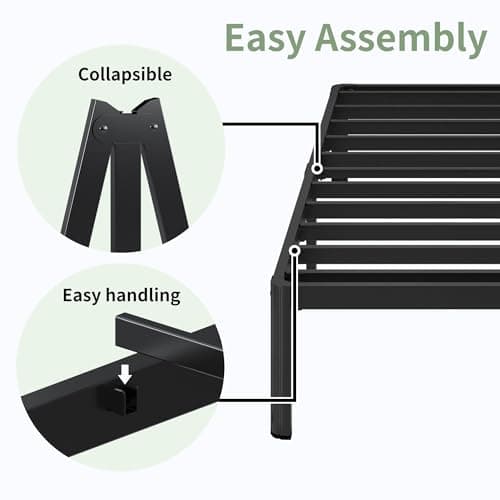 7 Inch Low Queen Bed Frame with Rounded Corner Legs, 2000 LBS Heavy Duty Metal Slats Support Queen Platform Bed Frame No Box Spring Needed, Easy Assembly, Black
