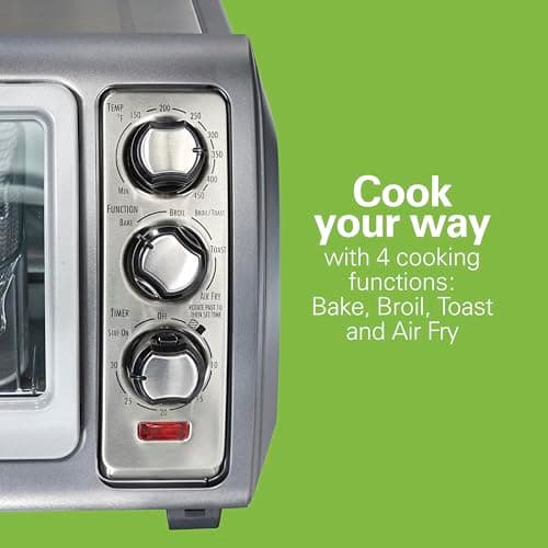 Hamilton Beach Air Fryer Toaster Oven Combo with Large Capacity, Fits 6 Slices or 12” Pizza, 4 Cooking Functions for Convection, Bake, Broil, Roll-Top Door, Easy Reach Sure-Crisp, Stainless Steel