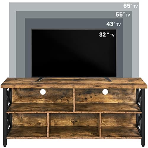 Yaheetech TV Stand for Living Room, Industrial Entertainment Center for 65 Inch TV, Rustic TV Console Stand with Storage Cabinets Wood and Metal, Rustic Brown