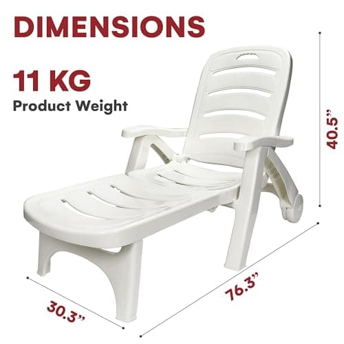 Wild Wolf Outfitters Outdoor Folding Lounge Chair - Adjustable Lightweight Chaise Pool Chairs - Plastic Chairs for Patio, Lawn, Deck or Beach- Outdoor Furniture - White, Chaise Lounge Outdoor