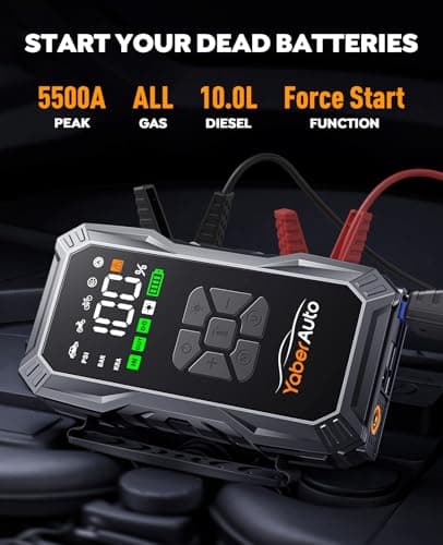 YaberAuto 9-in-1 Jump Starter with Air Compressor 5500A 150PSI Portable Car Battery Jump Starter (All Gas/10L Diesel), Jump Box Car Battery Jumper Starter Portable Jumper Cables, 150W DC, Lights