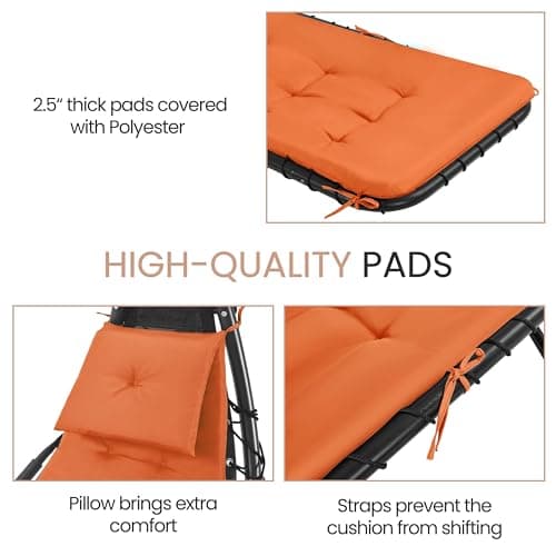 Yaheetech Outdoor Hanging Chaise Lounge Chair Hammock Chair w/Built-in Pillow and Removable Canopy for Patio Backyard Deck Garden - Orange