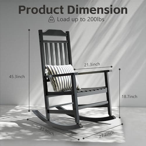 Patio Rocking Chair Outdoor Set of 2,Weather Resistant Poly Resin Oversized Porch Rocker,High Back Smooth Design,350lb Weight Capacity,Indoor Outdoor Use(2,Black)