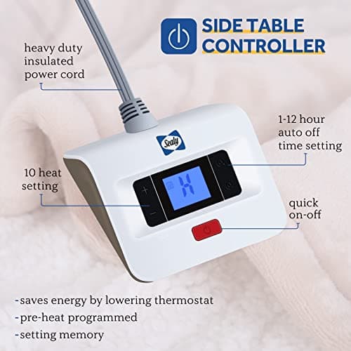 Sealy Electric Blanket Twin Size, Flannel & Sherpa Heated Blanket with 10 Heating Levels & 1-12 Hours Auto Off, Machine Washable, Beige, 62x 84 Inch