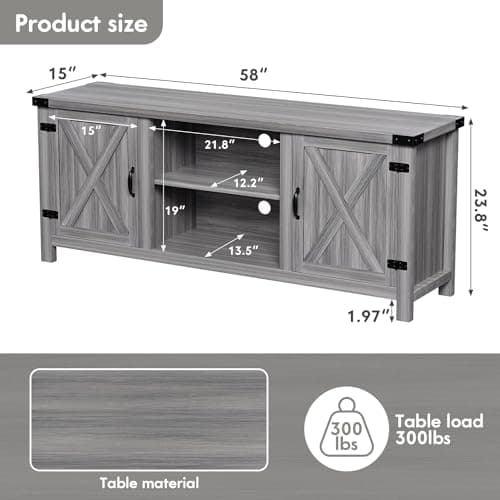 YESHOMY Modern Farmhouse TV Stand with Two Barn Doors and Storage Cabinets for Televisions up to 65+ Inch, Entertainment Center Console Table, Media Furniture for Living Room, 58 Inch, Gray Wash