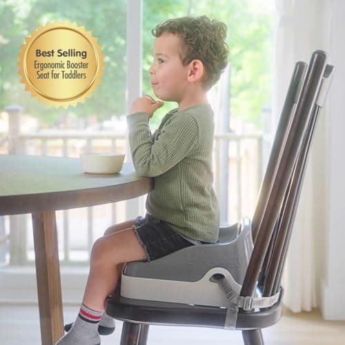 Upseat Boost Ergonomic Toddler Booster Seat for Dining Table, Developed with Physical Therapists to Encourage Posture, 3-Point Harness, Easy to Wipe Clean, and Lightweight Gray