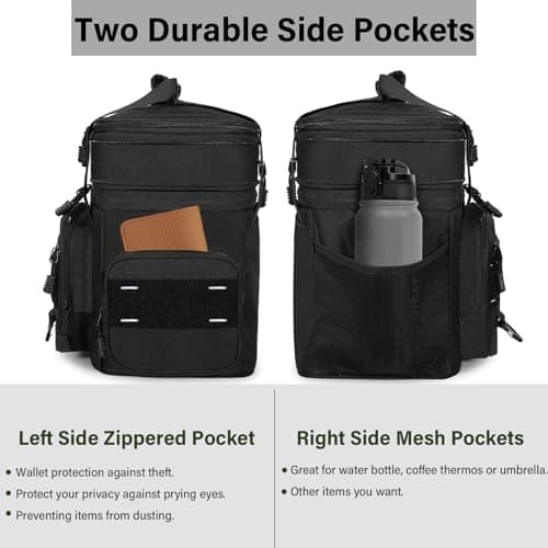 Expandable Tactical Lunch Box, Large Insulated Lunch Cooler Bag Heavy Duty Leakproof Lunch Pail for Men Adults Work Office Outdoor Picnic Trips,16L,Black