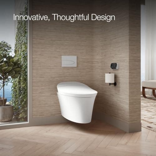 KOHLER 5402-0 Veil Smart Toilet with Auto Open & Close, One-Piece Wall-Hung Elongated Intelligent Bidet Toilet with Heated Seat and Dual-Flush, White