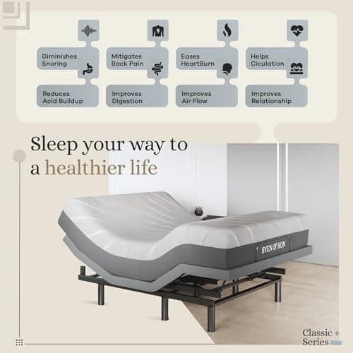 Sven & Son Harmony Adjustable Bed Base, Head and Foot Lift, Massage, Under-Bed Lights, USB, Gel Memory, Zero Gravity Smart Frame - Full + 12 inch Memory Foam Matt (Medium)
