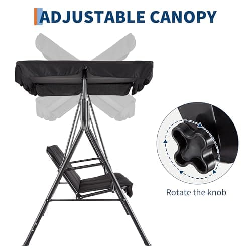 Outdoor Porch Swing Chair with Adjustable Canopy for Adults 3 Seat Glider Bench with Thickened Cushions Outside Patio Swing for Backyard Lawn Garden Black