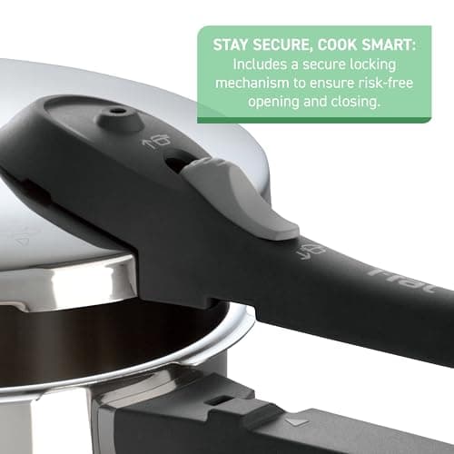 T-fal Ultimate Stainless Steel Pressure Cooker 6.3 Quart, Induction Compatible, Secure Locking Lid, Safe & Easy to Use, Cookware, Pots and Pans, Kitchen, Dishwasher Safe, Silver