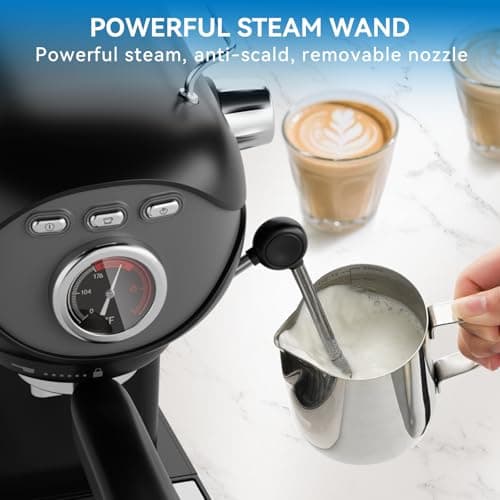 Espresso Machine, 20 BAR Pump Temperature Control, Compact Espresso Maker with Steam Milk Frother, Professional Coffee Makers for Home, Cappuccino, Latte, Gifts for Coffee Lover, Black
