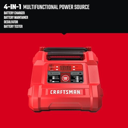 CRAFTSMAN Battery Charger and Maintainer, CMXCESM258, 4-in-1, Fully Automatic, Battery Tester, 12 Amps, 6 Volt, 12 Volt, for Car, SUV, Truck, and Marine Batteries