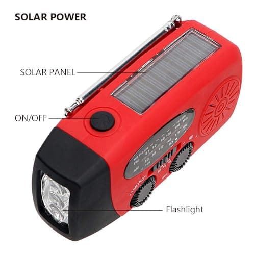 FM/AM/NOAA Weather Radio Hand Crank Self Powered Solar Portable Mini Emergency Survival Radios with 3 LED Super Bright Flashlight 2000mah Battery Operated Power Smart Phone Charger,SOS
