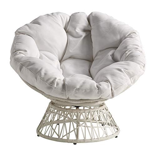 OSP Home Furnishings Wicker Papasan Chair with 360-Degree Swivel, White Frame with White Cushion