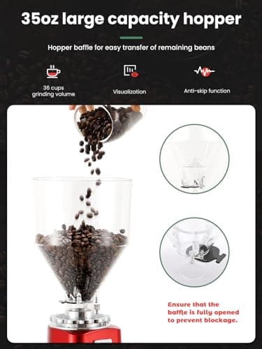 Huanyu Flat Burr Coffee Grinder with 19 Grinding Settings Large Capacity 35oz Red and Huanyu Electric Coffee Grinder with 10-Position Grind Selector for Home Use Black Bundle