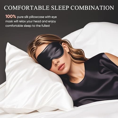 100% Mulberry Silk Pillowcase 22 Momme (SGS Certified) with Free Silk Eye Mask - Luxury Gift-Ready Folded Packaging, Cooling Pillow Cover for Hair & Skin Care (White, Standard (1 Pack))