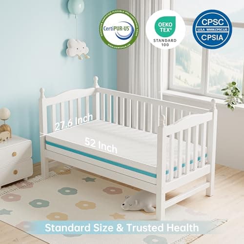 TeQsli Crib Mattress, Dual-Sided Memory Foam Toddler Mattress with Breathable Washable Cover, Standard Size Baby Mattresses for Crib: 52 x 27.6 x 6 Inch