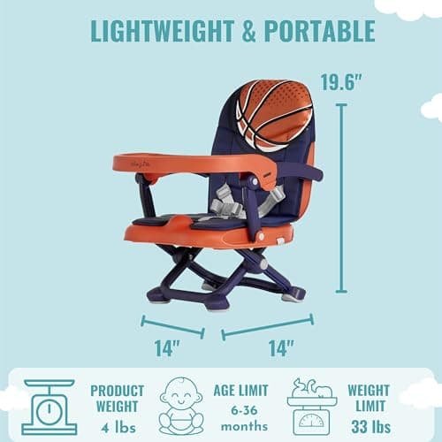 Dream On Me Munch N Go Booster Seat for Dining Table, Lightweight Compact Fold Travel Booster Seat, 3-in-1 Convertible, Four Level Height Adjustment and Easy Tray Removal