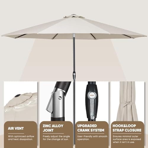 Tempera Patio Market Outdoor Table Umbrella with Auto Tilt and Crank,Large Sun Umbrella with Sturdy Pole&Fade resistant canopy,Easy to set