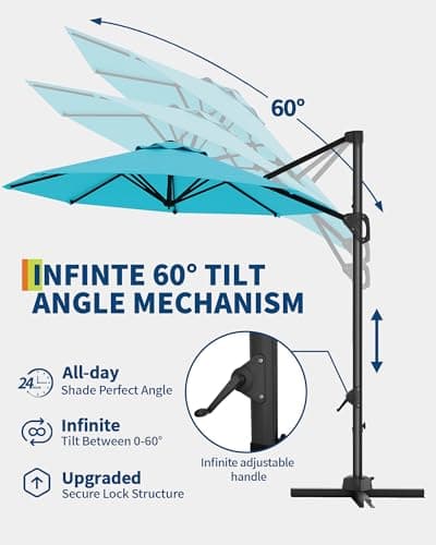 10FT Patio Umbrella Outdoor Large Cantilever Umbrella w/Base Included Market Sun Shade Windproof Offset Umbrella with 360-Degree Rotation for Garden Deck Pool Patio, Turquoise Blue
