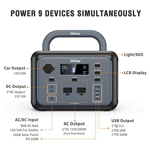 P500 Portable Power Station, 518Wh LiFePO4 Battery with 110V/500W Pure Sine Wave AC Outlets, PD 100W Output/Input, Solar Generator for Camping RV CAPA Home Emergency (Solar Panel Optional)