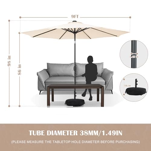 Sundale Outdoor 9FT Patio Umbrella with Sand Bag Umbrella Base, Outdoor Umbrella with Tilt and Crank, Beige