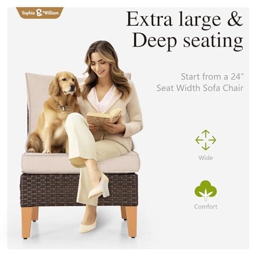 Sophia & William Patio Furniture Set with 56" Fire Pit Table, 10PCS Outdoor Wicker Sectional Conversation Set with 3-Seater Sofa, 2-Seater Couch, 2 Ottoman & FirePit Table(Beige)