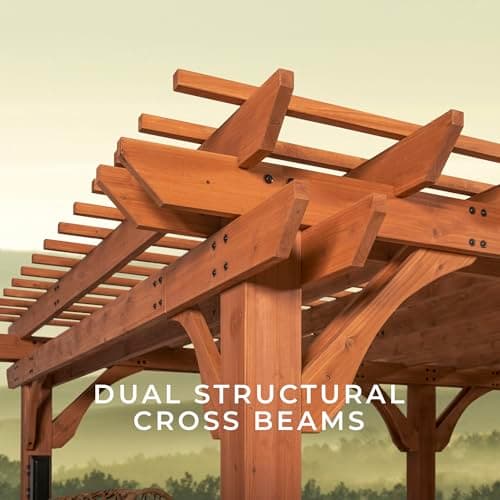 Backyard Discovery Beaumont 12' x 12' Traditional Cedar Wood Pergola Kit with Trellis Roof, All-Season Durability, High-Wind Rating, PowerPort, Shade for Outdoor Patio, Deck, Garden, and Entertaining