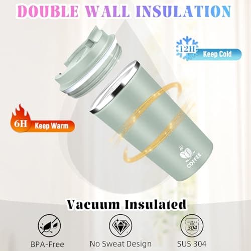 Hwawhin 17oz Insulated Travel Coffee Mug with Flip Lid – Leakproof Stainless Steel Insulated Coffee Tumblers, Reusable Coffee Cup for Hot & Cold Drinks, Perfect for Camping & On-the-Go