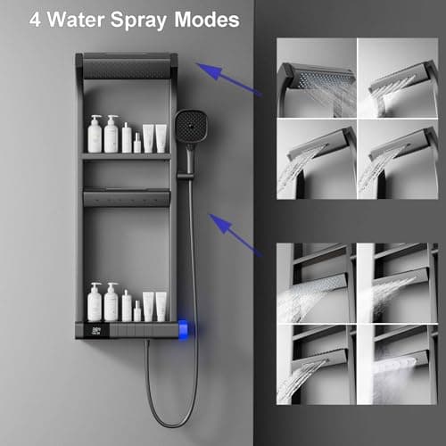 Thermostatic Shower System, 2025 Innovative 6 Functions Shower Faucet Set, LED Digital Display, 5 Piano Keys, 40x10cm Shower Head Sets Complete and Handheld, Bathtub Faucet, 59A Copper