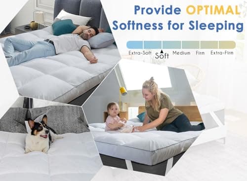 Marine Moon Mattress Topper King, Cooling Plush Pillow Top, Extra Thick Hotel Quality Down Alternative Filled, Softest Fluffy Mattress Toppers for Back Pain
