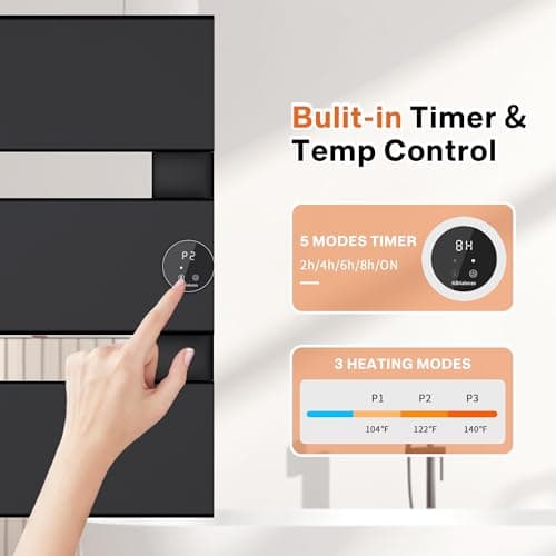 Electric Towel Warmer, 18.35" W x 22.8" H Wall-Mounted Towel Heater with Built-in Timer, Waterproof Aluminum Towel Warmer for Bathroom, Support Plug-in and Hardwired, Black, K3-R-B