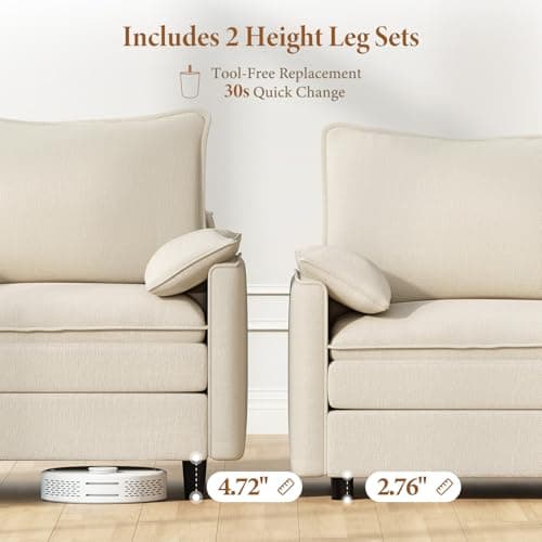 Vesgantti 108" U Shaped Sectional Couch, Comfy Cloud Modular Sectional Sofa with 2 Ottoman Deep Seat Chenille Modern Cloud Sofa, Modular Sofas for Living Room, Bedroom and Apartment, Beige