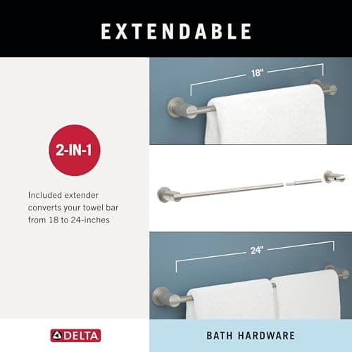Delta FAUCET NIC64-DN Nicoli 4-Piece Bath Hardware Set 18 to 24 in. Towel Bar, Toilet Paper Holder, Towel Ring, Towel Hook in Brushed Nickel