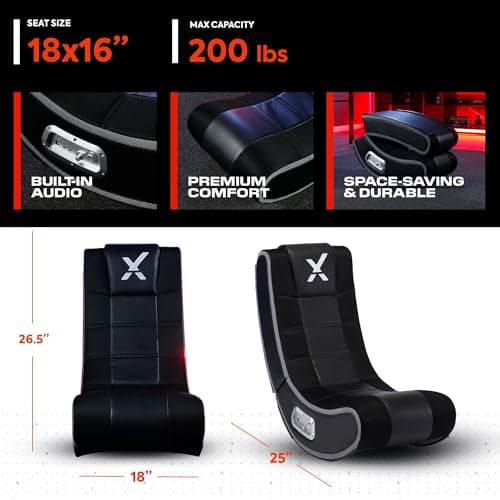 X Rocker V Rocker SE Black Foam Floor Video Gaming Chair for Adult, Teen, and Kid Gamers -2.1 High Tech Audio and Wireless Capacity - Foldable and Ergonomic Back Support (5130301)