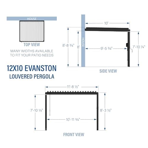 Backyard Discovery Evanston 12'x10' Galvanized Steel Wall-Mounted Louvered Pergola Kit with Adjustable Roof, Shade, Rain Protection, High-Wind Rating, PowerPort, Gutter System for Outdoor Patio, Deck