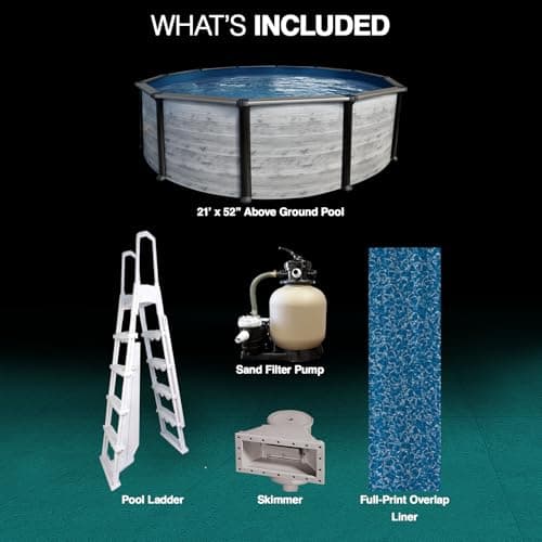 Puri Tech 21' x 52" Round Hollywood Above Ground Pool Package - Featuring: Full-Print Overlap Liner, Skimmer, Filtration System and A-Frame Ladder