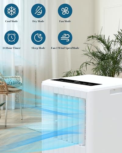 8,000 BTU Portable Air Conditioner for Indoor Rooms, 3-In-1 AC Unit for Bedroom 250-350 Sq.Ft, Dehumidifier, Fan, Sleep Mode, 24 Timer, Remote Control, Window Kits
