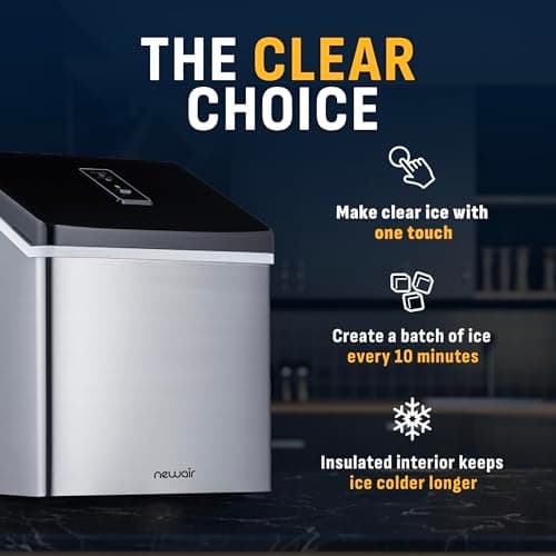 Newair Silver Countertop Ice Maker Machine, Compact Automatic Ice Maker, Cubes Ready in Under 15 Minutes, Portable Ice Cube Maker, Perfect for Home/Kitchen/Office/Bar