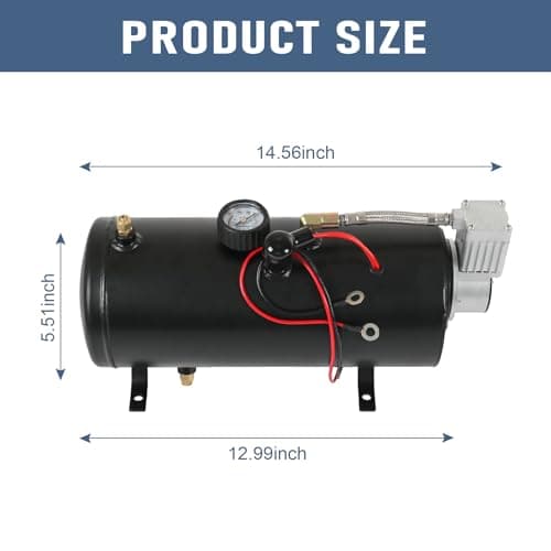DC 12V MAX 150PSI Air Compressor Tank Pump with 3 Liter Tank 0.8 Gallon Portable Air Compressor Pump for Train Truck Pickup Motorhome Horns On Board 3L Train Inflator