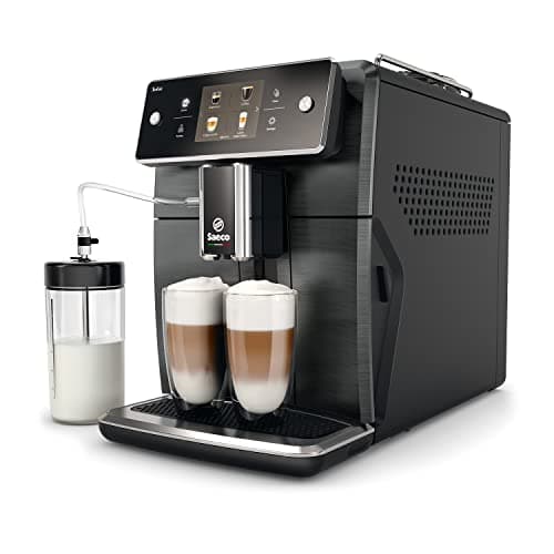 Philips Saeco Xelsis Super Automatic Espresso Machine - LatteDuo Milk System, 15 Coffee Varieties, 6 User Profiles, Touchscreen, Black & Titanium, (SM7684/04)