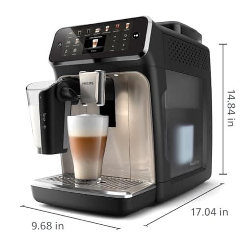 PHILIPS 5500 Series Fully Automatic Espresso Machine - LatteGo Milk System, Integrated Grinder, 20 Hot & Iced Coffee Pre-Sets, Quick Start, SilentBrew, 15-Bar Pressure, Black Chrome (EP5544/94)