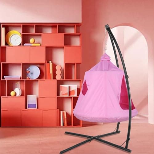 AthLike X-Shaped Hanging Tree Tent w/Swing Chair,Hammock Chair Stand Canopy w/Steel Frame,Indoor Outdoor Egg Basket Patio Seat w/Adjustable Solid Stand,Bedroom Porch Balcony Garden 330lb(Pink)